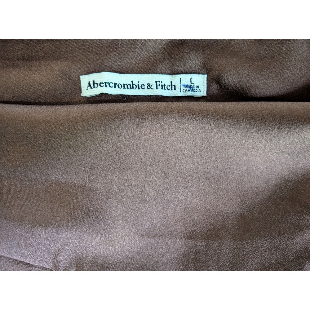 Abercrombie & Fitch Brown Satin Midi Slip Dress Ruched V-Neck Large - Picture 4 of 7